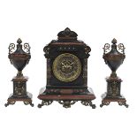 French Three-Piece Marble and Bronze Clock Set