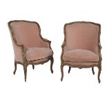 Pair of Louis XV-Style Fruitwood Bergeres