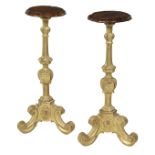 Pair of Continental Walnut and Giltwood Torcheres