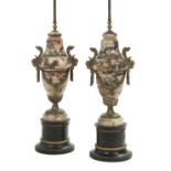 Pair of French Marble, Bronze and Wooden Lamps