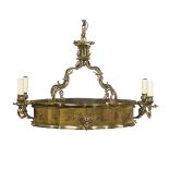 Unusual French Bronze, Tole and Glass Chandelier