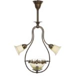 Brass Hall Lantern with Art Glass Shades