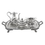 Sheffield Sterling Tea Set with Silverplate Tray