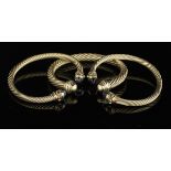 Three David Yurman Gem-Set Gold Cable Bracelets