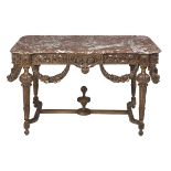 Continental Fruitwood and Marble-Top Center Table