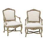 Pair of Louis XV-Style Polychrome Fauteuils
