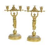 Pair of Gilt-Bronze & Mother-of-Pearl Candelabra