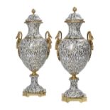 Pair of Mangani Porcelain and Bronze Urns