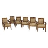 Suite of Six Restauration Walnut Fauteuils