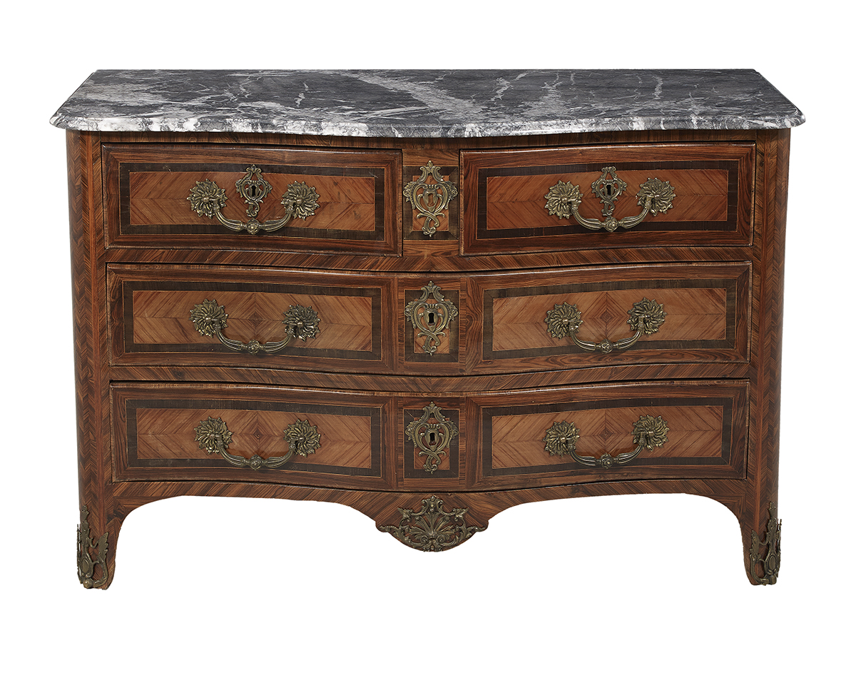 Regence-Style Kingwood and Marble-Top Commode