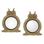 Pair of Regency-Style Giltwood Convex Mirrors