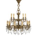 French Brass and Crystal Chandelier