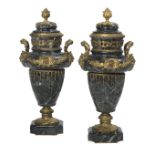 Pair of French Marble and Bronze Garniture Urns