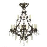 Continental Metal and Rock Crystal Chandelier