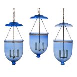 Three Glass and Brass Hall Lanterns