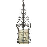 American Victorian Opalescent Glass Hall Lantern