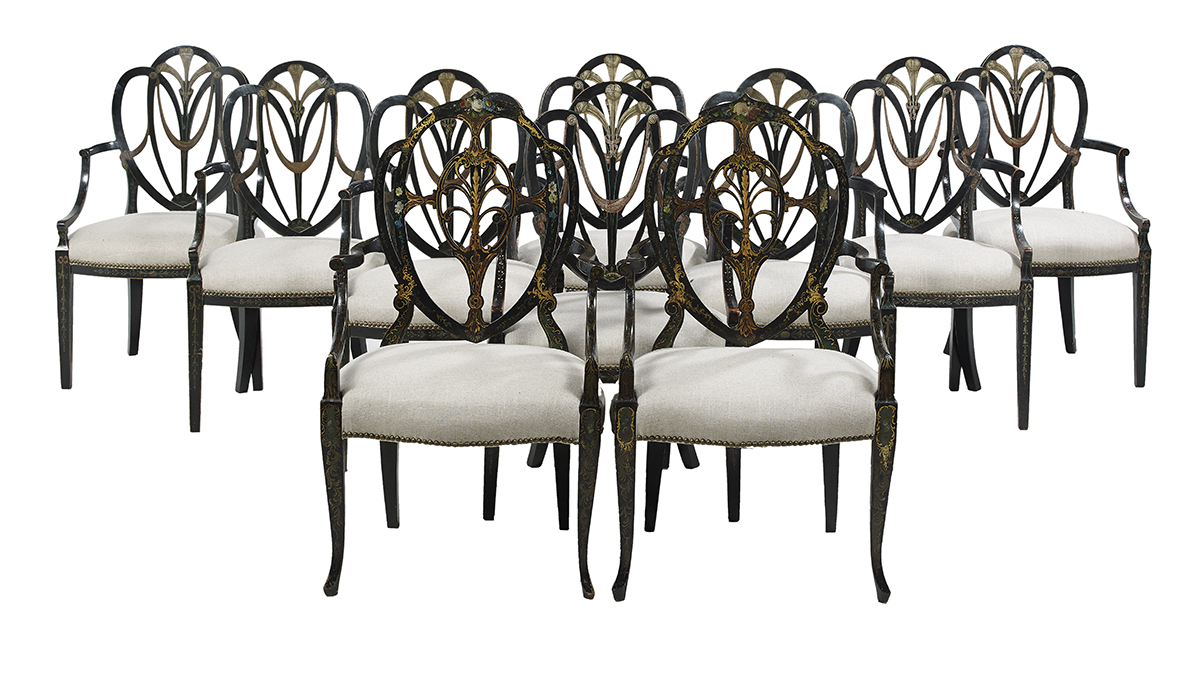 Ten George III-Style Polychrome Armchairs