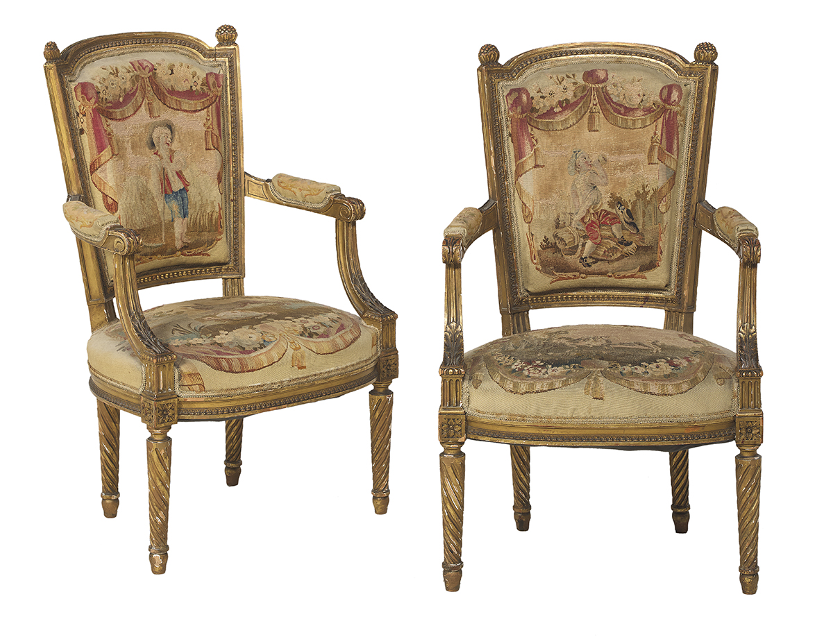 Pair of Louis XVI-Style Giltwood Fauteuils