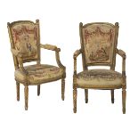 Pair of Louis XVI-Style Giltwood Fauteuils