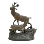 Victorian Patinated Metal Figure of Two Elk