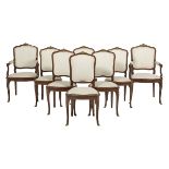 Suite of Eight Louis XV-Style Hardwood Armchairs