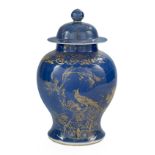 Chinese Blue and Gilt Porcelain Covered Urn