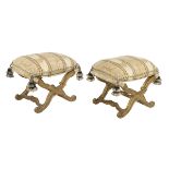 Pair of Italian Rococo-Style Giltwood Stools