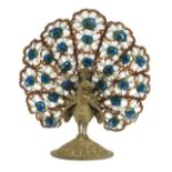 Czechoslovakian Bronze and Crystal Peacock Lamp