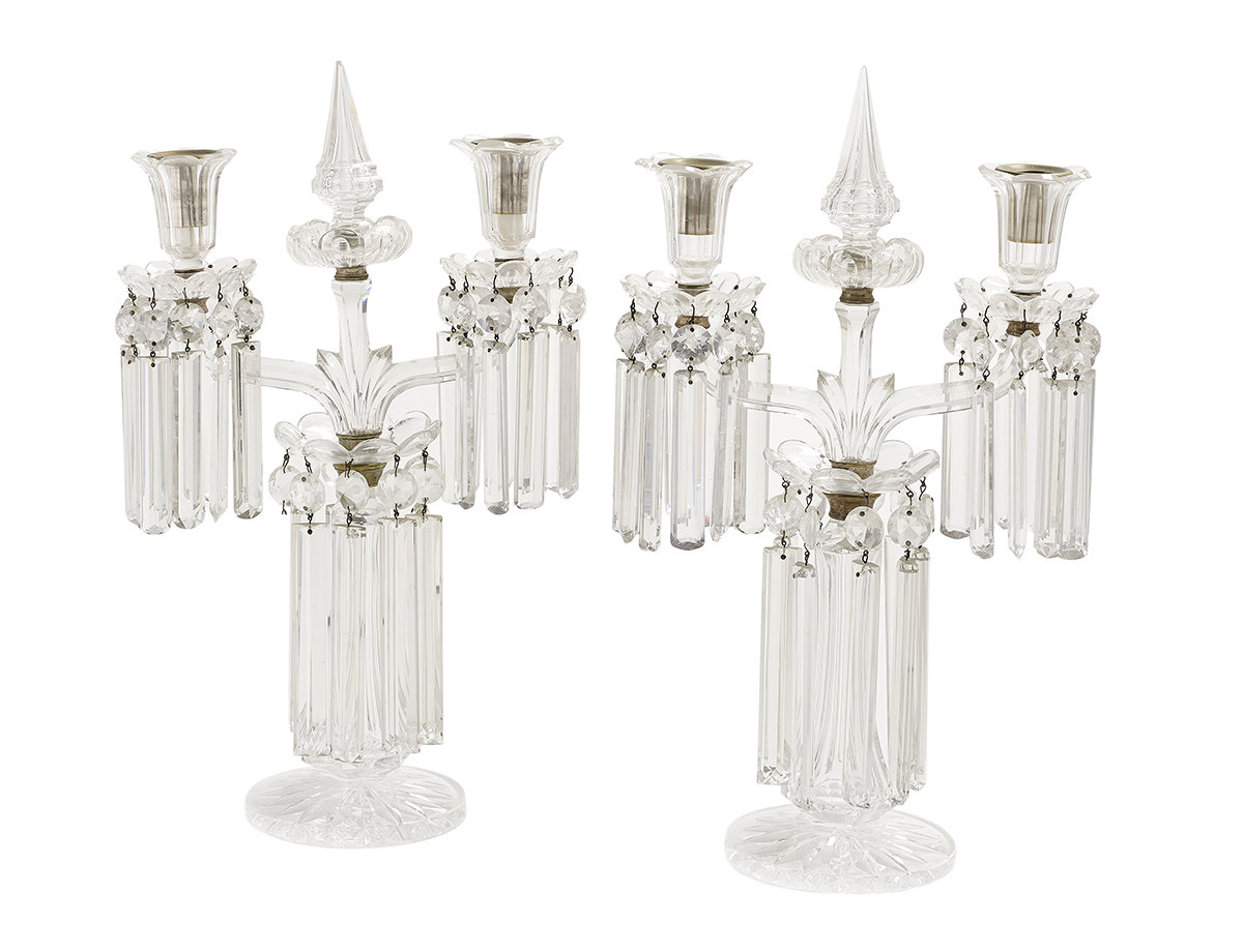 Pair of French Cut Crystal Candelabra