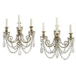 Pair of French Bronze and Crystal Sconces