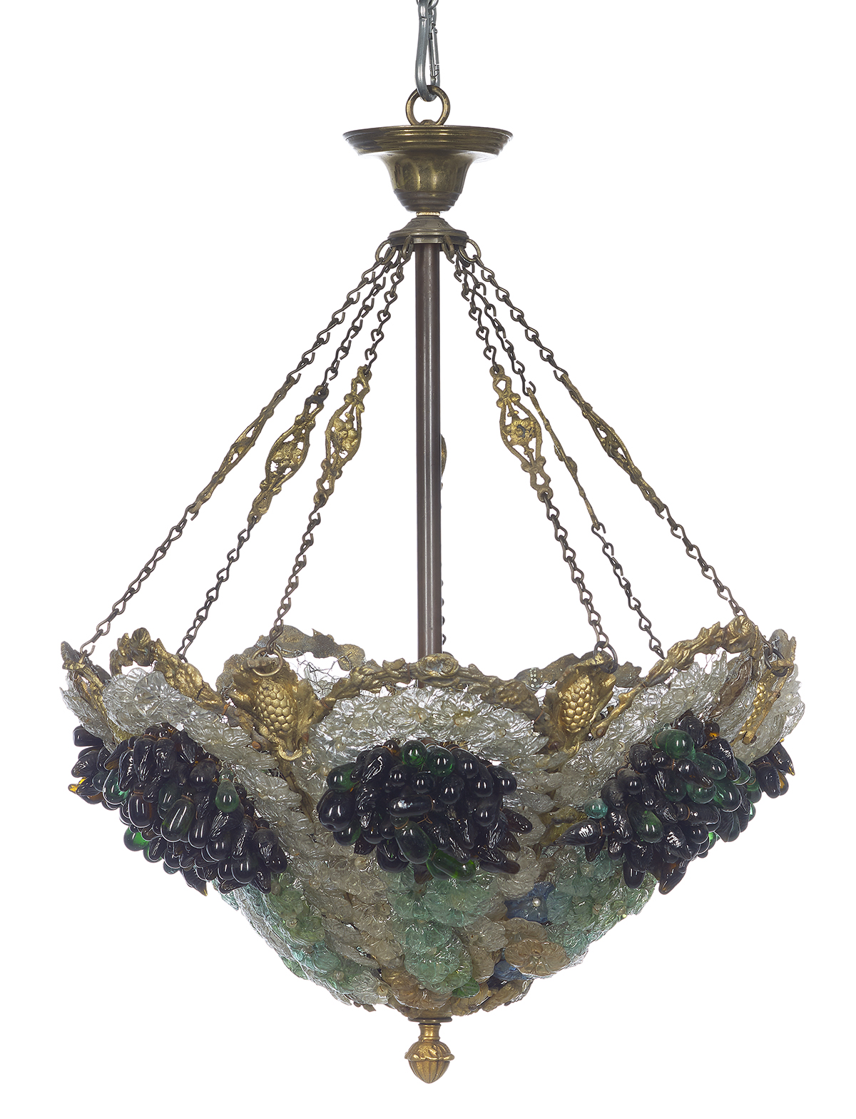 Unusual Murano Gilt-Metal and Glass Chandelier