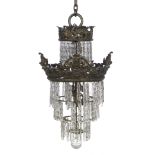 French Bronze and Crystal "Waterfall" Chandelier