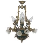 French Bronze and Green Enamel Chandelier