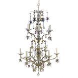 French Bronze and Glass Chandelier