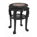 Chinese Teakwood & Marble-Inset Occasional Table