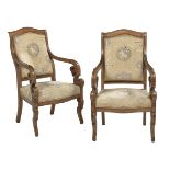 Pair of Restauration-Style Fruitwood Fauteuils