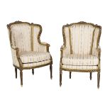 Pair of Louis XVI-Style Wing Chair Bergeres