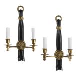 Pair of Empire-Style Enameled and Brass Sconces