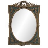 French Giltwood and Faux Malachite Mirror