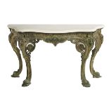 Victorian Iron and Travertine-Top Console Table