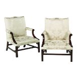 Pair of George III-Style Mahogany Lolling Chairs