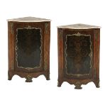 Pair of Regence-Style Marble-Top Corner Cabinets