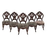 Suite of Five Continental Walnut Dining Chairs