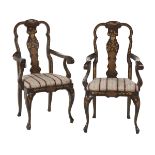 Pair of Dutch-Style Marquetry-Inlaid Armchairs