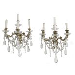 Pair of French Gilt-Bronze and Crystal Sconces