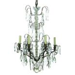French Patinated Bronze and Crystal Chandelier