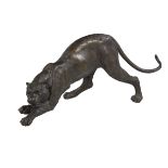 Large French Patinated Bronze of a Cougar