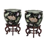 Pair of Chinese Famille Noir Porcelain Fishbowls