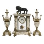 Three-Piece French Marble and Bronze Clock Set