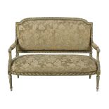Louis XVI-Style Polychrome and Parcel-Gilt Settee